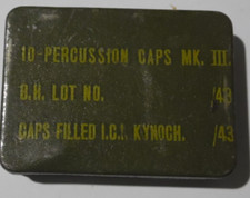 WW2 British Army empty tin for 10 percussion caps,made by Kynoch,1943 dated