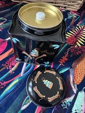 Vintage Sainsbury’s Black Metal Tea Caddy Tin Tigers Clipper Ships