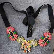 Statement Bib Necklace with Ribbon Tie – Multicolour Crystal/Resin