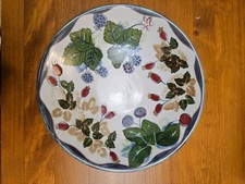 Large Highland Stoneware Pottery Wild Berries Bowl 30cm Scotland Vintage Studio