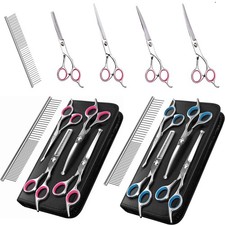 6PCS Professional Pet Hair Cutting Scissors Dog Grooming Kits Curved Shears Set