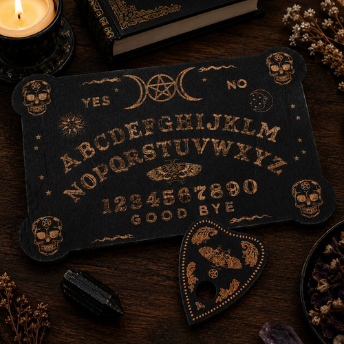Wooden black ouija - board, set