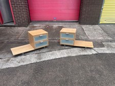 Pair of IKEA Hopen Nightstands Bedside Cabinets On Wheels 2 Drawers Beech Veneer