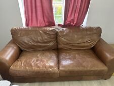  3 seater brown leather sofa used  (Damaged by cat claws collection only)