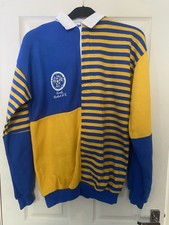 Vintage Retro 80/90s Leeds United JSW Large RugbyTop Jumper Blue Yellow Stripe L