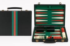 Vintage 1970s Backgammon Set Briefcase Style  Faux Leather Case – Missing 1 Red 