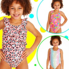 Girls Swimming Costume Frilled One Piece Swimsuit UK 2 3 4 5 6 7 8 9 10 11 12 13