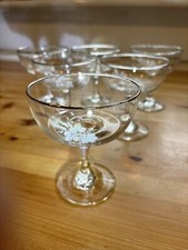 6 Vintage champage coupe glasses with Silver/platinum Rims And Floral Pattern