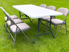 5/6FT CATERING CAMPING HEAVY DUTY FOLDING TRESTLE TABLE PICNIC BBQ PARTY CHAIRS