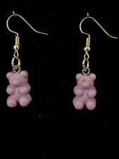 Lilac Mauve Gummy Bear Earrings Novelty Teddy Bear 
