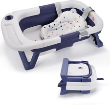 Foldable Baby Bath Tub,Newborn Baby Bath Tub with Soft Bath Mat and Real Time Wa