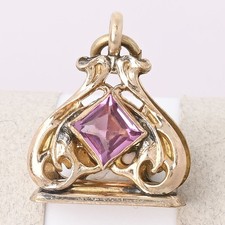 Antique Victorian Pink Paste Rose Gold Filled Fob Charm Pendant