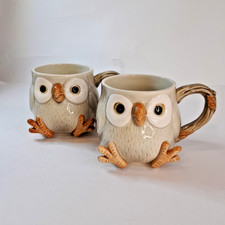 2 X Fitz And Floyd Hand Painted Owl Mugs 1978