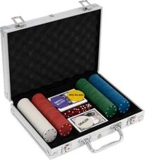 NEW! Poker Set - 200 Piece Texas Hold Em Chips Cards Dice Decks Casino Case UK