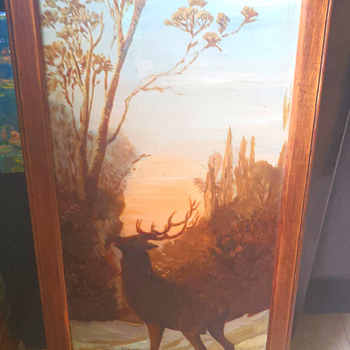 Stag glass painting - stag, painting,oriental