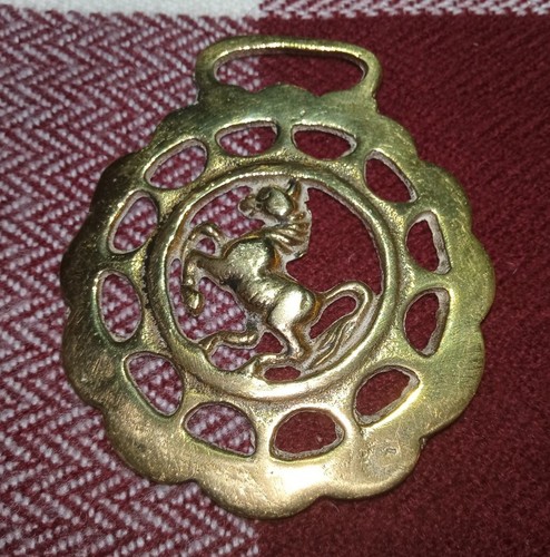 Vintage horse brass rearing - horse, brass,