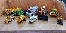 Toy Cars Bundle x 10 - Ambulance Dump Truck Backhoe Crane etc