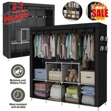 Large Canvas Fabric Wardrobe Metal Frame Zipper Closure Storage Shelf Waterproof