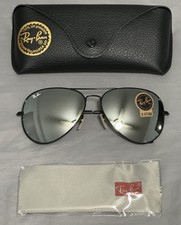 Ray-Ban Aviator RB3026 Silver Mirrored Lenses Sunglasses Black Frame 62mm