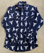 PANHANDLE SLIM GOLDEN WEST NAVY BULL HEAD PRINT RODEO WESTERN SHIRT 16 / LARGE