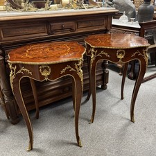 Pair Louis XV Style Marquetry Side Lamp Tables with Ormalu Detail