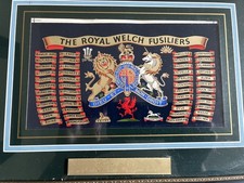 Vintage Royal Welch Fusiliers Regiment  1st Battalion Colours Framed Emblazon