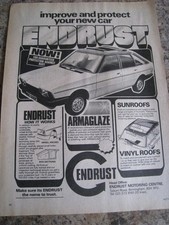 ENDRUST ARMAGLAZE SUNROOFS VINYL ROOFS ENDRUST MOTORING 1976 ADVERT A4 FILE 55