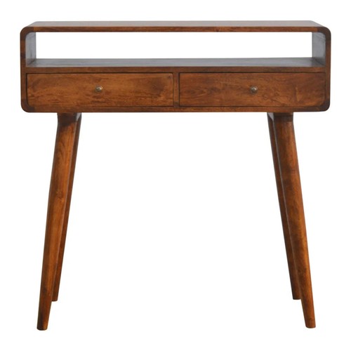 Curved chestnut console table - console,