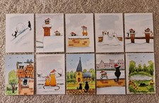 10 x Original Watercolour Paintings ACEO Cats Birds Church House Lake Snow