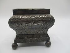 SILVERPLATE TEA CADDY ~ ANTIQUE WM. BRIGGS SHEFFIELD ~ FOOTED