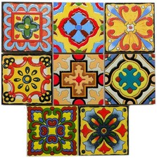Set of 8 Multi Colour Spanish Moroccan 10cm Square Mosaic Wall & Floor Tiles