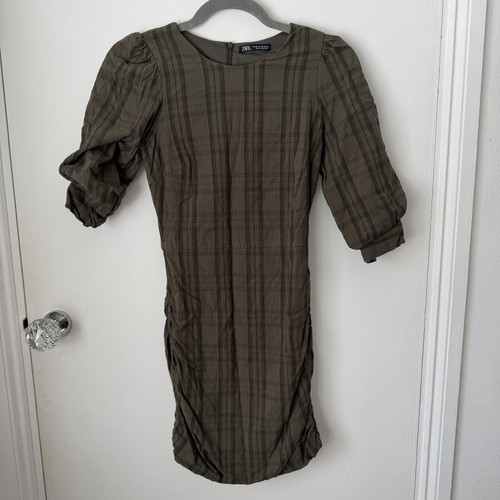 Zara olive green plaid ruched - olive,