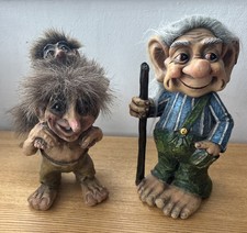 Ny Form Troll (Dad And Kid) With Tag And Allan Flink Grandfather Troll With Cane