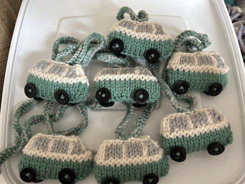 Hand knitted camper - hand, van
