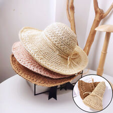 Women Ladies Summer Sun Beach Floppy Derby Hat Wide Large Brim Foldable Straw