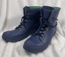 Ralph Lauren Mikenna-Bo-Rai Navy Blue Green Rubber Rain Boots Women's 8B
