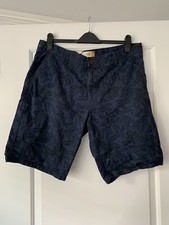 Mens F&F Tesco Floral Chino Shorts W36” 91cm Navy Cotton Regular Length VGC