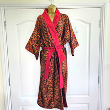 Vintage Hand Work Thai Silk Kimono Robe Native Aztec Jacket 100% Silk Size L Red