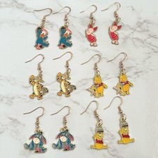 Pooh Bear, Eeyore, Piglet & Tigger  Enamel Drop & Dangle Hook Earrings