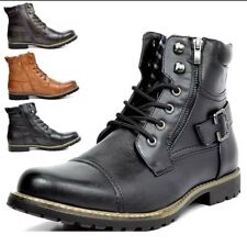 Men's Fashion Creeper Metal Double Zipper Knight Motorcycle Lace Up Ankle Boots