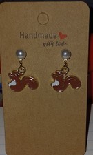 Handmade Brown Squirrel Pearl Embellished Earrings Costume Jewellery