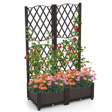 COSTWAY Raised Garden Bed Double Box Planter w/Self-Watering System-Brown