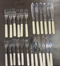 Vintage Sheffield EPNS Fish Cutlery Lot – 24 Piece (Butler & J+B), Cream Handles