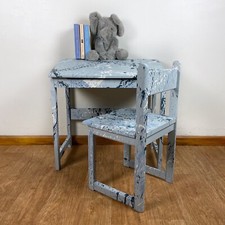 Vintage Lift Lid Child’s Writing Desk and Chair in Pale Blue