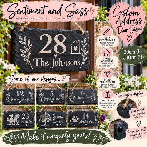 Personalised slate house sign - house,