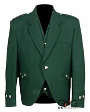 Scottish Men's Green Wool Kilt Jacket With Waistcoat Argyle Wedding Kilt Jacket