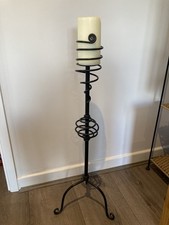 Vintage Black Wrought Iron Spiral Coil Tall Tripod Church Candle Holder 