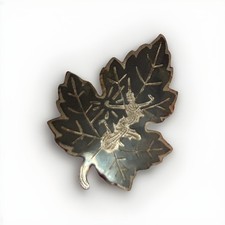 Vintage Siam 925 Sterling Silver and Black Niello Leaf Brooch Pendant