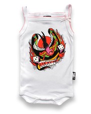 SIX BUNNIES WHITE PINK LUCKY ME TATTOO FLASH BABY GROW VEST ONE PIECE BOW ROMPER