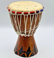 Hand-Carved Wooden Djembe Bongo Drum – 8" Tall African Tribal Style with Goat